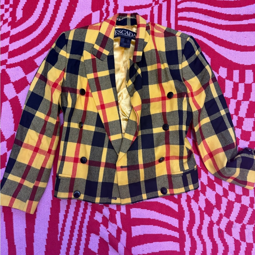 Escada Yellow Plaid Double-Breasted Wool Blend Jacket - totally Clueless!